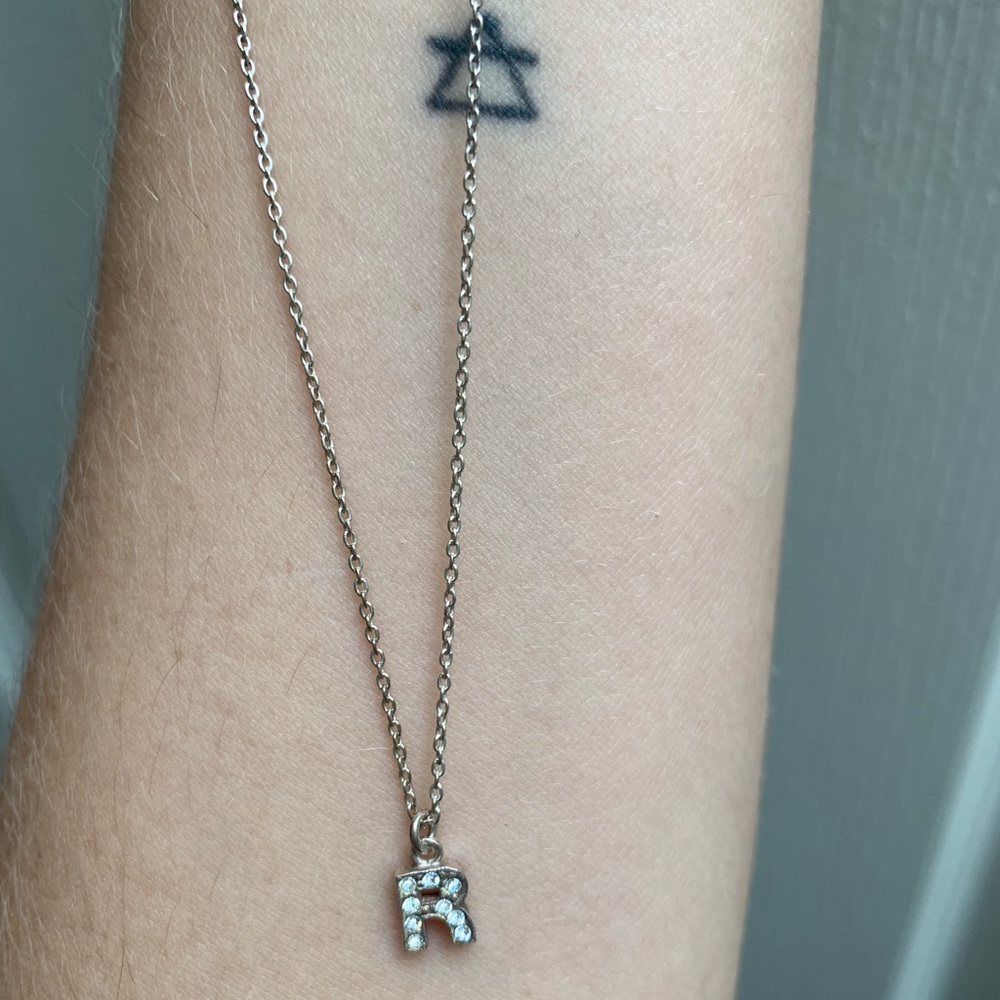 “R” initial necklace on silver chain